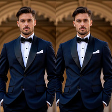 Formal Men Suits Business Offical Jacket Tuxedo Prom Navy Blue Outfits 2Pcs