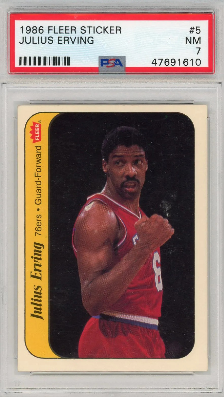 1986 Fleer Sticker Julius Erving #5 PSA 7