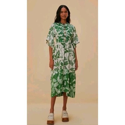 NEW Anthropologie Farm Rio Forest Soul Short Sleeve Midi Dress Small