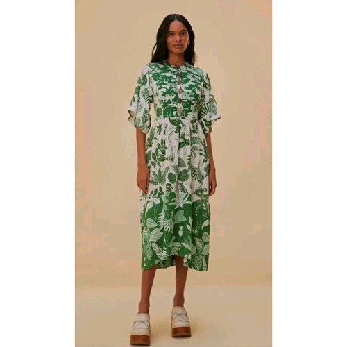 NEW Anthropologie Farm Rio Forest Soul Short Sleeve Midi Dress Small