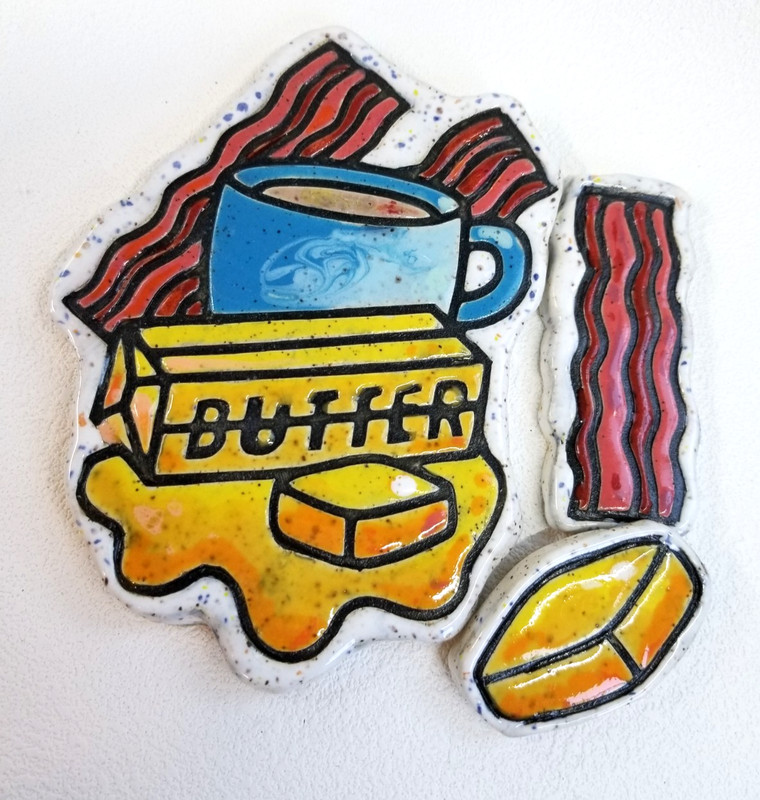 Coffee Butter Bacon Tile/Trivet + magnets - Kiln Fired | PotteryApocalypse