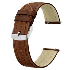 Watch Band 20mm Extra Long Leather Toffee Brown Silver Buckle XL BISONSTRAP