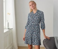 Tchibo Jersey Kleid Millefleurs Gr. XL 48-50 in Blau Weiß Floral mit Langarm