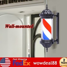 Barber Pole LED Light Red White Blue Rotating Stripes Metal Hair Salon Shop Sign