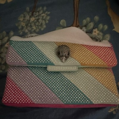 Kurt Geiger Kensington Rainbow Striped Quilted Logo Shoulder Bag Chain Strap