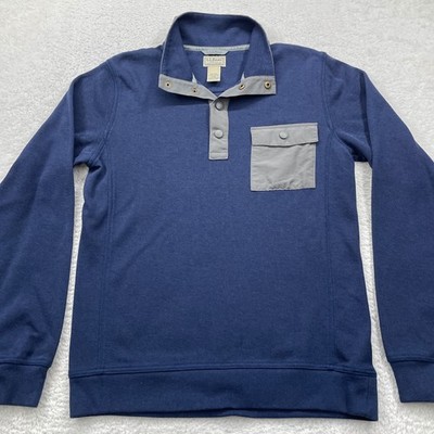 L.L. Bean Men's Pullover Shirt Blue Gray Button Mock Neck Pocket Small