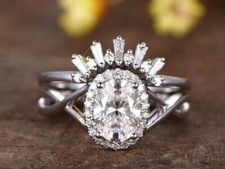 14K White Gold Women  s 2Ct Oval Diamond Bridal Set Engagement Wedding Rings