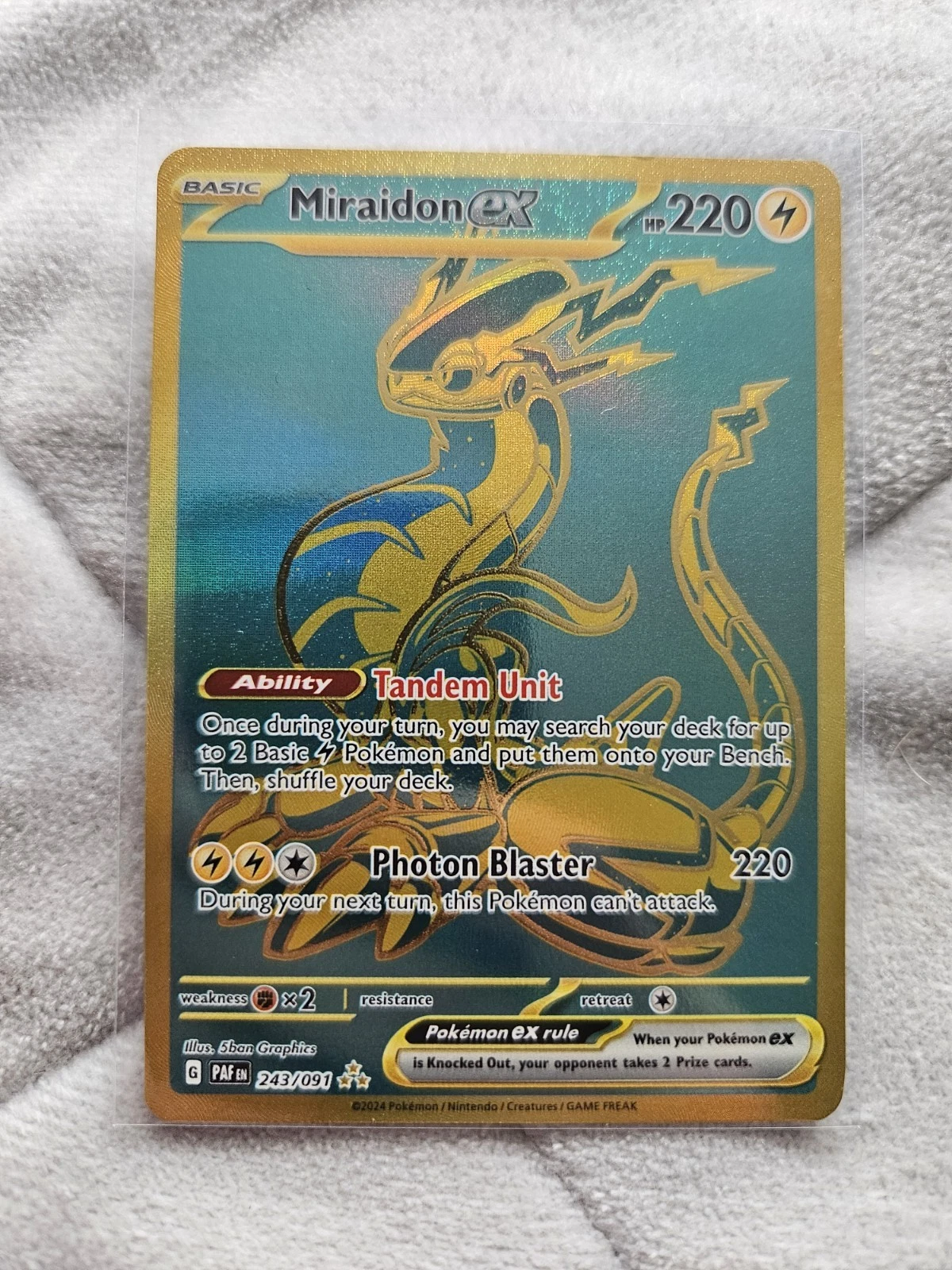 Pokemon Gold Miraidon EX Hyper Rare TCG Card 243/091 Paldean Fates M/NM