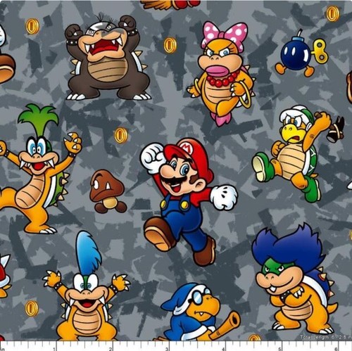 5/6 Yard Nintendo World Super Mario Friends Badge Green Cotton Fabric 73460 - Picture 2 of 2