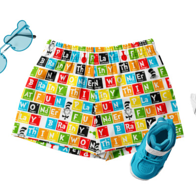 Dr. Seuss Cat in the Hat Toddler Shorts Elastic Waist Colorful ABC Blocks Print