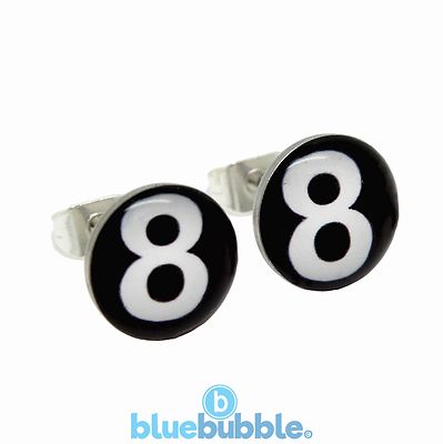 Bluebubble LUCKY STREAK 8 Kugel Ohrringe Geschenk Retro Neuheit Funky Spaß Spiel Cool