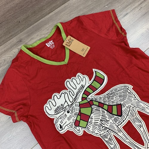 NWT Lazy One Moosletoe V-Neck Nightshirt Women’s S/M Red Christmas Holiday PJs - Picture 4 of 12