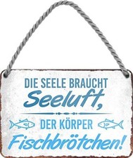 Blechschild Lustiger Spruch "Seeluft Fischbrötchen" 18x12 cm