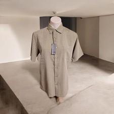 VAN HEUSEN Green Mens Shirt SMALL 14-14 1/2 Micro Smooth Plaid Button Front NWT