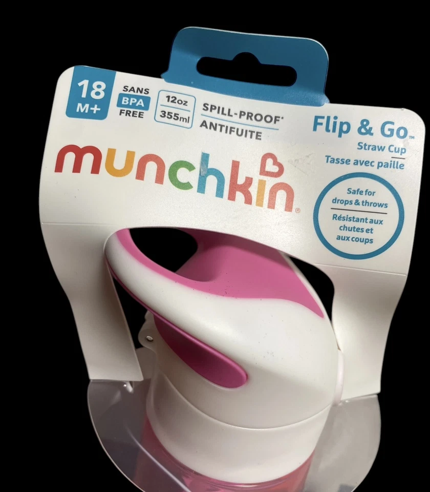 Novo Sippy Cup Munchkin 12 oz À Prova de Derramamento Flip & Go Palha Rosa Infantil Criança - Imagem 2 de 4