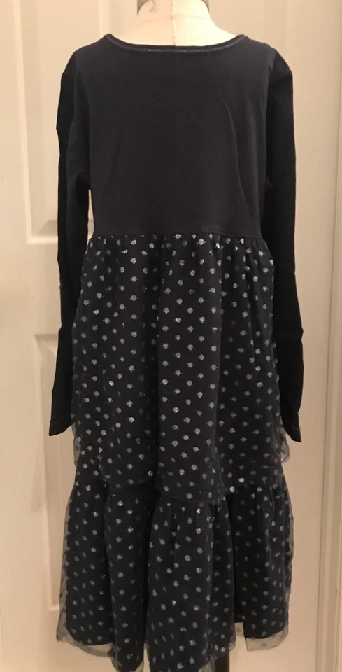 Hanna Andersson Vestido giratorio con lunares plateados Talla 140 (US 10) Azul marino Foto 4 de 4