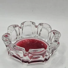 Ashtray Glass Clear Red Painted Base Round 8 Slots 4” Vintage See Photos 