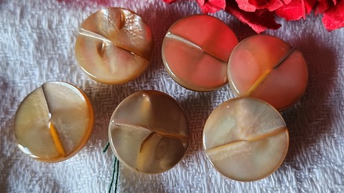 Lot De 6 Boutons Vintage Gris à Paillettes - Diamètre 2,7 Cm, Pied, Effet Recyclé, Occasion, Référence 525