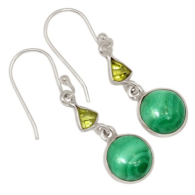 Natürlicher Malachit - Kongo & Peridot 925 Silber Ohrringe Schmuck ALLE-18908