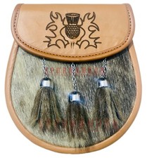 Scottish Handmade Real Tan Leather Semi Dress Kilt Sporran- Kilt Accessory