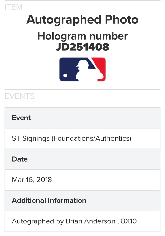 Certificación MLB 8x10 autografiada por Brian Anderson de los Miami Marlins Foto 3 de 3