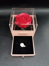 Preserved Red Rose Gift Box- Size 5 Ring Silver/Bronze inner 