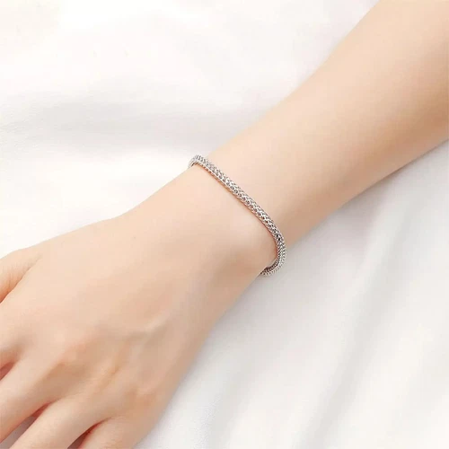 Pure Platinum 950 Chain Men Women Lucky 2.5mm Braided Wheat Bracelet 6.21g/7inch - Picture 6 of 9