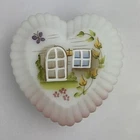 Fenton Art Glass Heart Shaped Trinket Box Hand painted Ribbed Edges Signed 4"