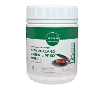 LifeSpan New Zealand Green LIPPED Mussel 12500 300caps Joint Support