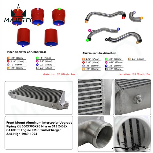 Front Mount Turbo Intercooler Kit For Nissan 240SX 180SX S13 CA18DET 89-94 Red - Picture 5 of 9