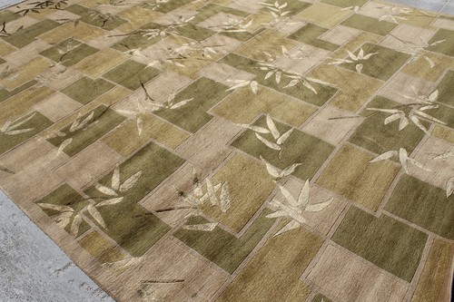 RST401 Gorgeous Green Wool & Silk Bamboo Leaf Tibetan Rug 9X12 Handmade In Nepal - Picture 7 of 9