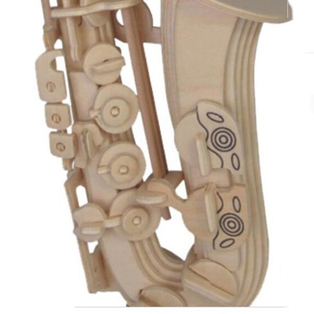 New Assembly 3D Wooden Puzzle Saxophone Music DIY Educational Model Toy