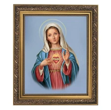 Immaculate Heart Mary Picture Art 8" x 10" Print 11" x 13" Gold Frame Catholic