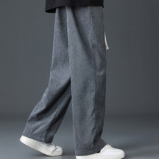 Men Corduroy Drawstring Pants Wide Leg Straight Trousers Casual Baggy Sweatpants