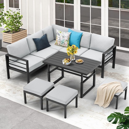 7 PCS Outdoor Patio Aluminum Furniture Set Sectional Sofa Adjustable Table Stool - Picture 2 of 41