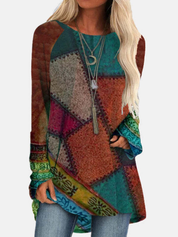 Plus Size Women's Autumn Winter Long Sleeve Printed T-Shirt Fashion