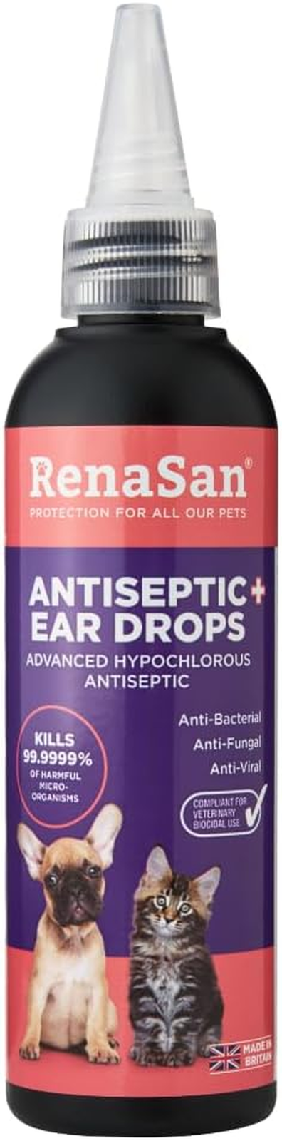 Renasan Animal Antiseptic Ear Drops – Ear Disinfection, Kills Bacteria, Stops Od