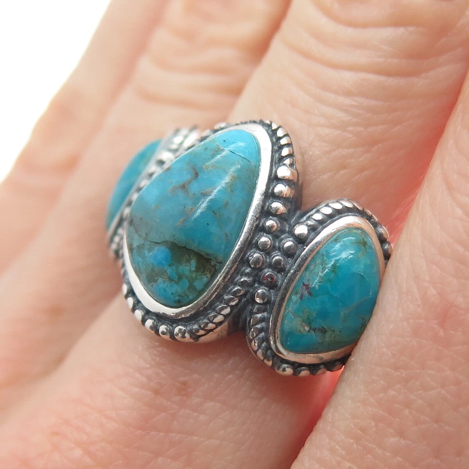 Anillo DESERT WIND 925 Plata de Ley Turquesa Real Suroeste Talla 7.25 Foto 2 de 4