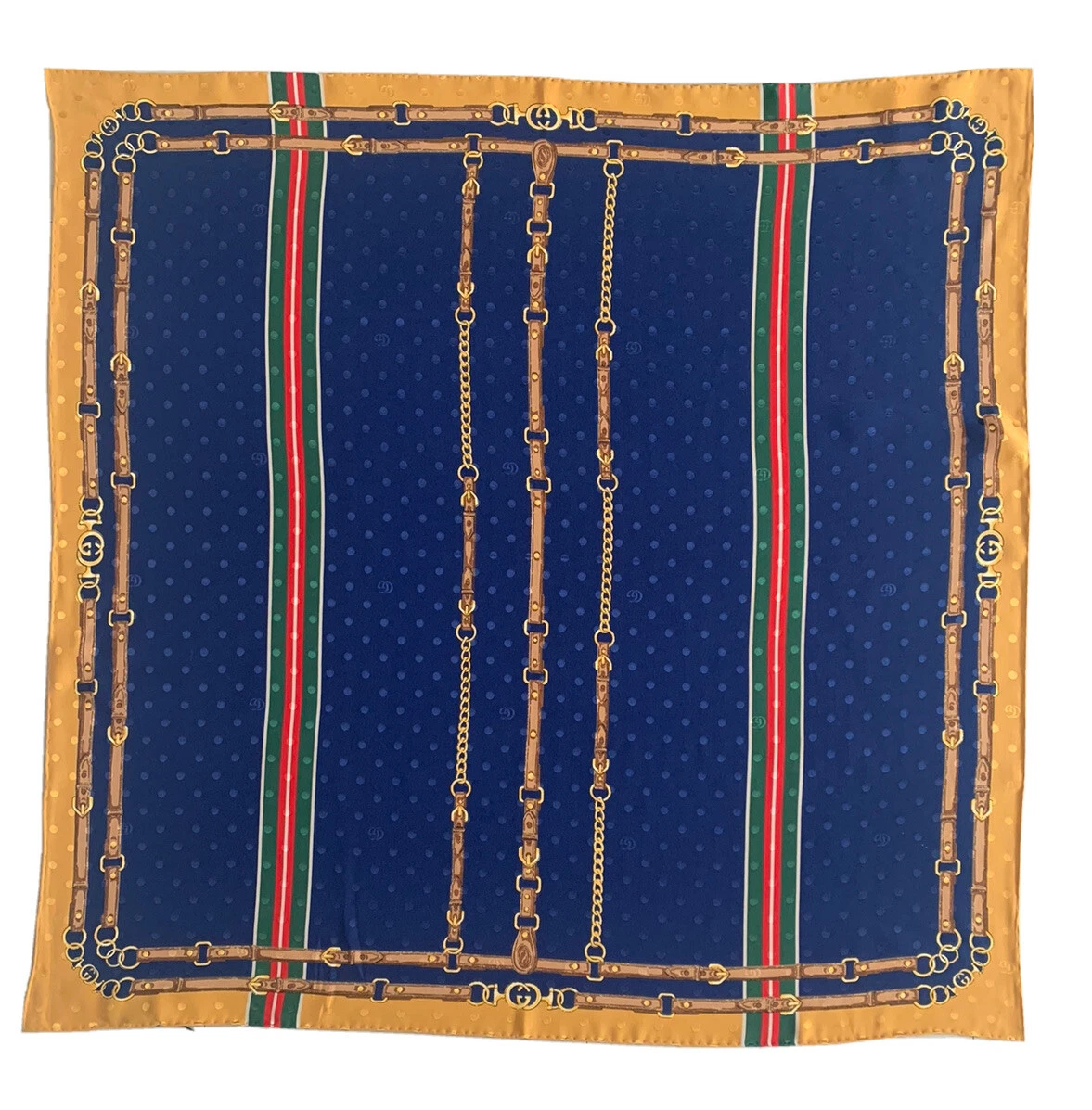 FOULARD EN SOIE IMPRIMÉ LOGO GUCCI ET RÊNES MADE IN ITALY NEUF AVEC ÉTIQUETTE