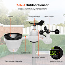 7-in-1 Wireless Weather Station, 7.5" Display, Indoor/Outdoor Forecast  Alerts