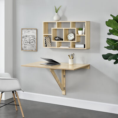 en.casa Wandregal 85x47,5x16cm Regal Bücherregal Hängeregal Eiche-Optik Büro