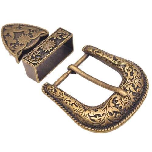 Men Belts Buckle 3Pcs Antique Brass Floral Leathercrafts Western Cowboy Style - Picture 18 of 24