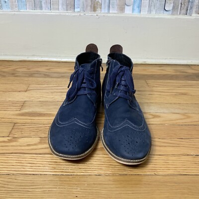 Bugatchi 10 Blue Leather Alta Oxford Chukka Boots Bugatchi Uomo 10 Blue Brown Leather Alta Lace Up Oxford  main image 2