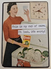 Mixed Media Collage Art Card ACEO ATC Vintage Snarky Women Empty Cup Of Care