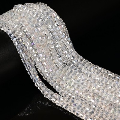 Clear AB Crystal Glass Faceted Cube Beads Size 4mm 15.5'' Strand