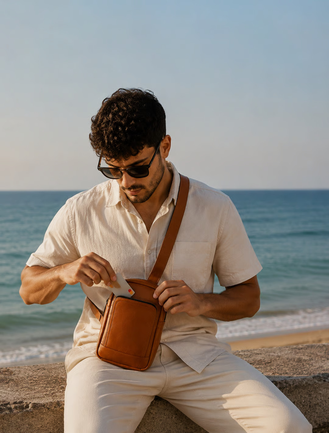 Mini Cognac Leather Sling Bag