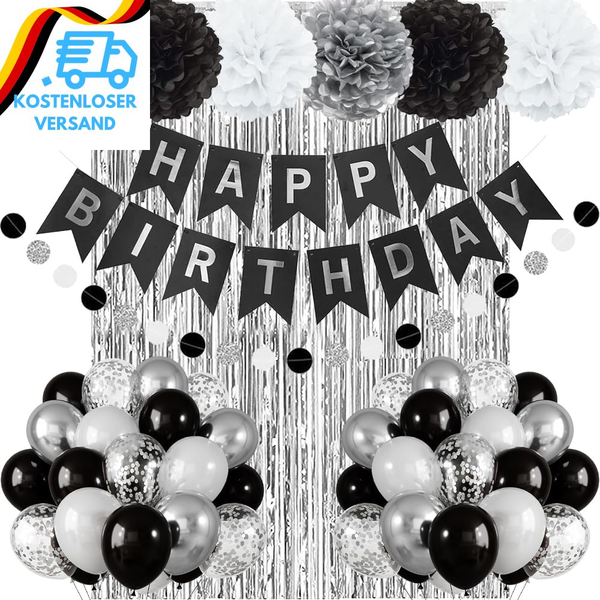 Geburtstagsdeko Schwarz Silber, Geburtstag Party Deko Schwarz Weiß Silber Luftba-image