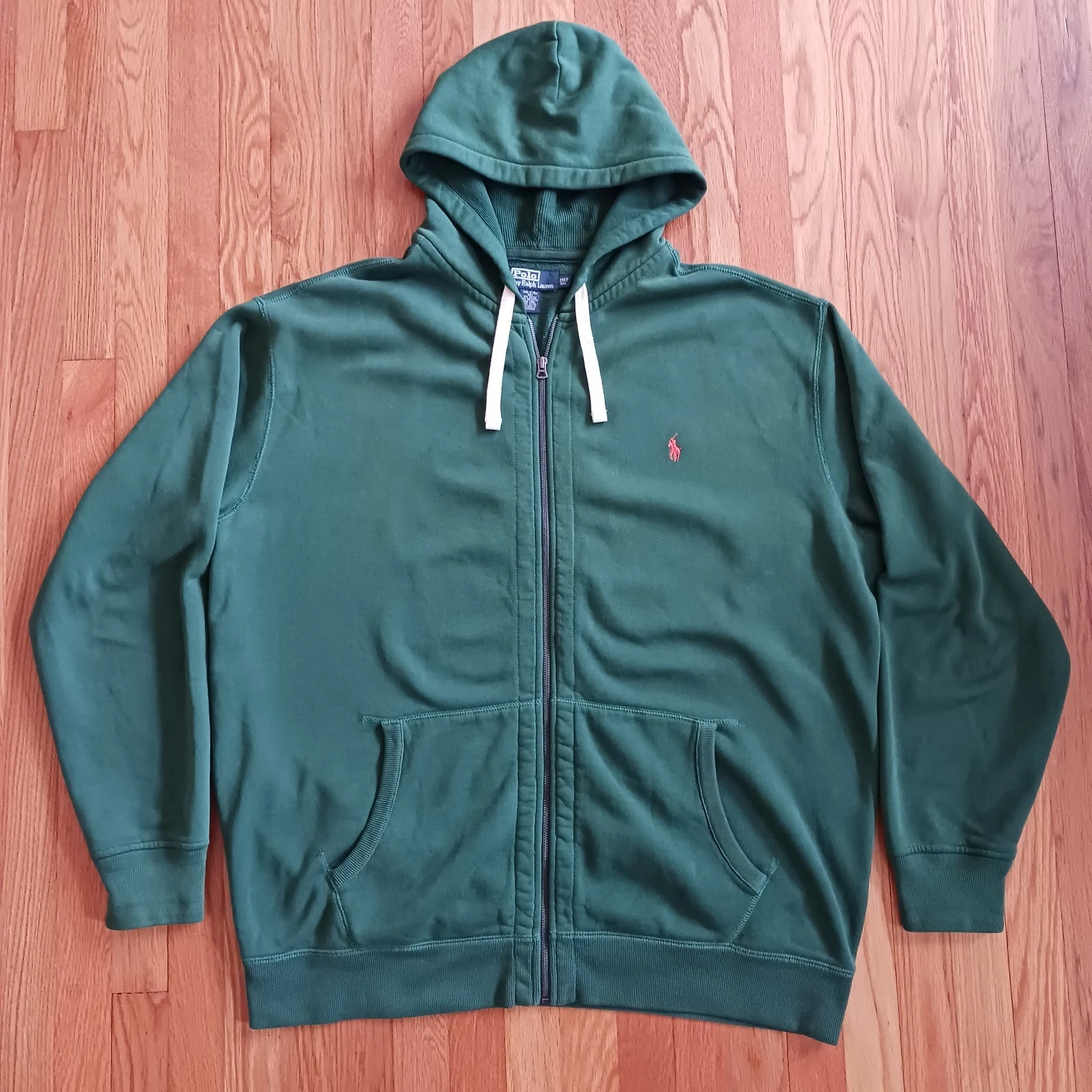 Vintage Polo Ralph Lauren Full Zip Hoodie 2XLT Thermal Waffle Green Pony