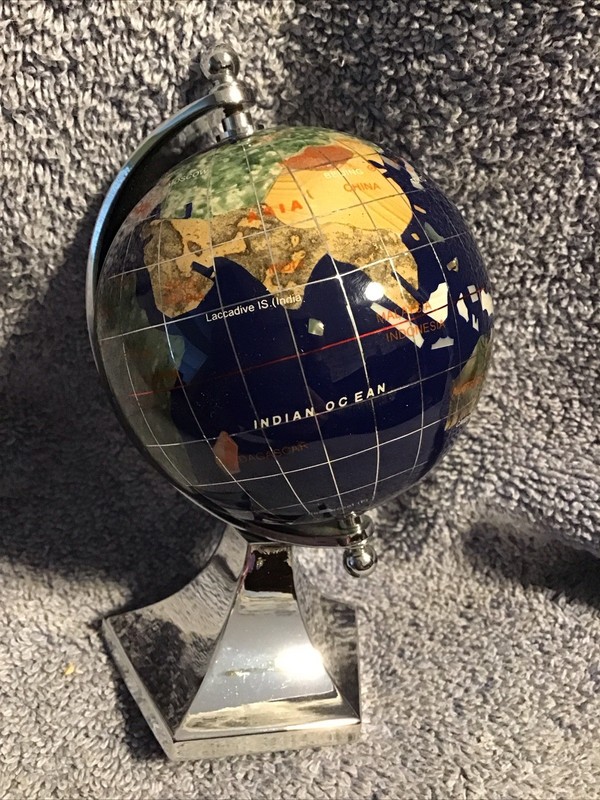 Gemstone Globe Desk Globe Cobalt Blue Inlaid Paperweight Accessory Decor