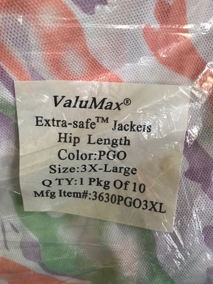 (10/Pk) VALUMAX Extra-Safe Hip Length Lab Coat Jacket Multi-Print Size 3X-Large - Image 2 of 4